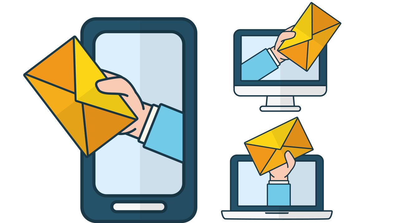 laptop computer smartphone web communication send email vector illustration